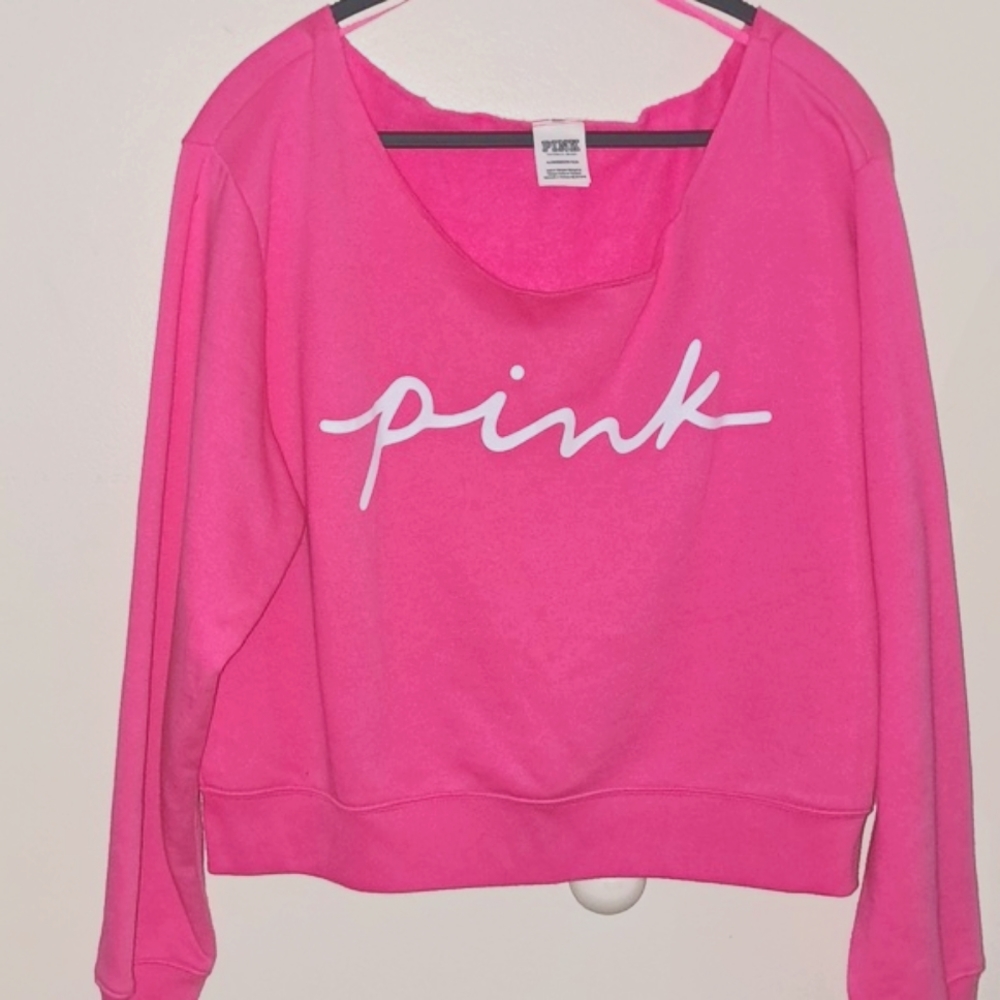 Pink off the shoulder sweatshirt  ( hot pink color)
